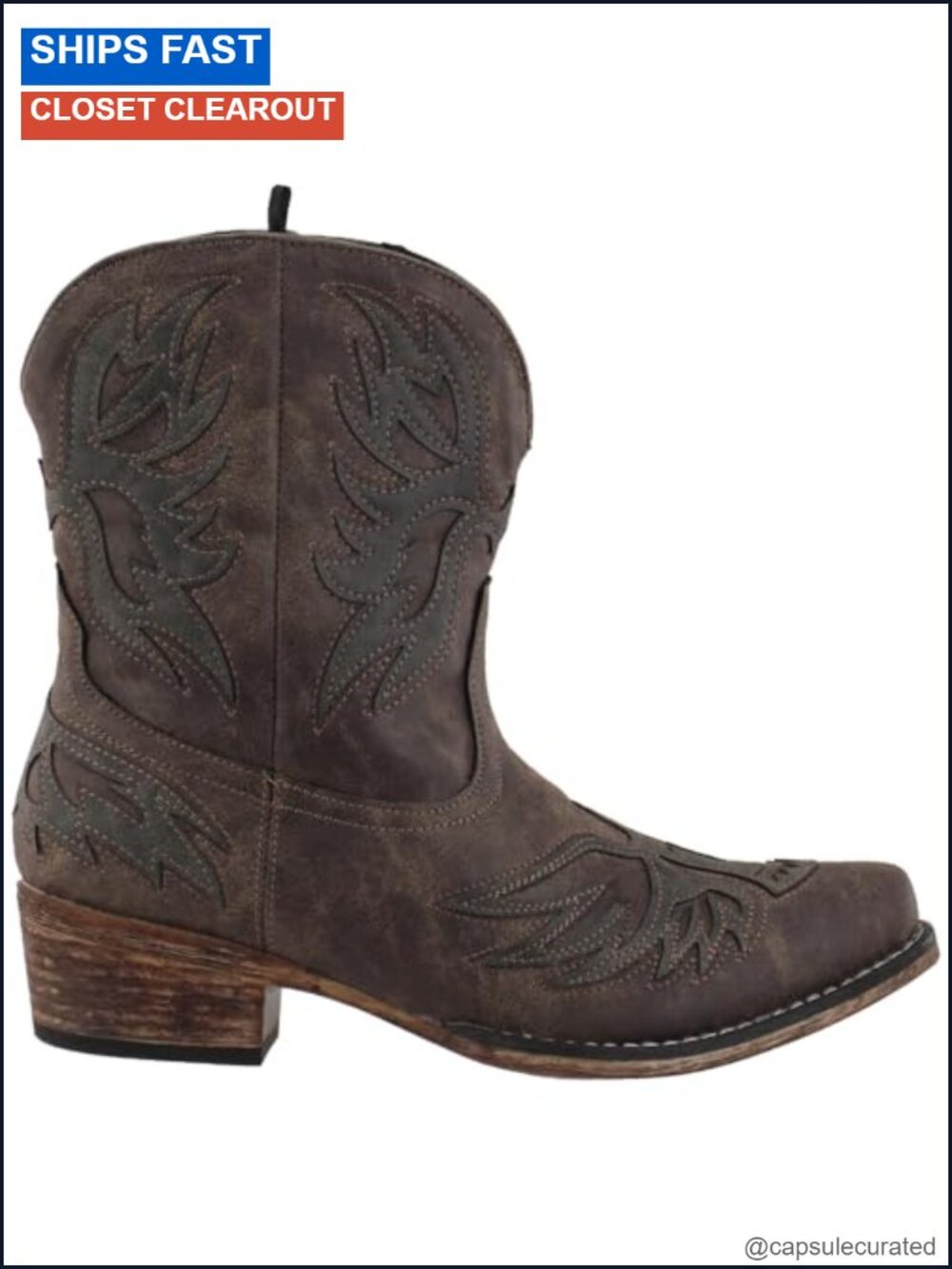 Women's Snip Toe Pull-On Western Boots Faux Leather Embroidered